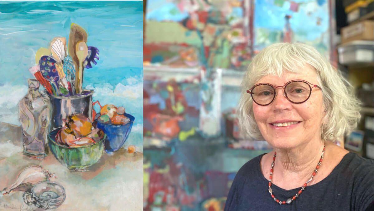 Nancy Hamlin-Vogler with personal artwork