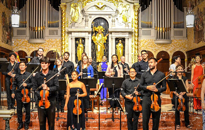 orchestra performing in a church
