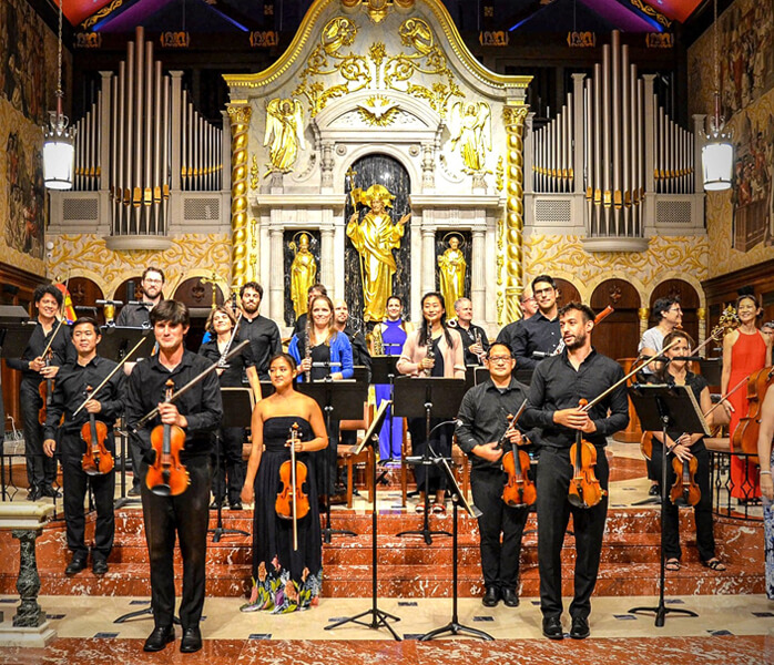 orchestra performing in a church