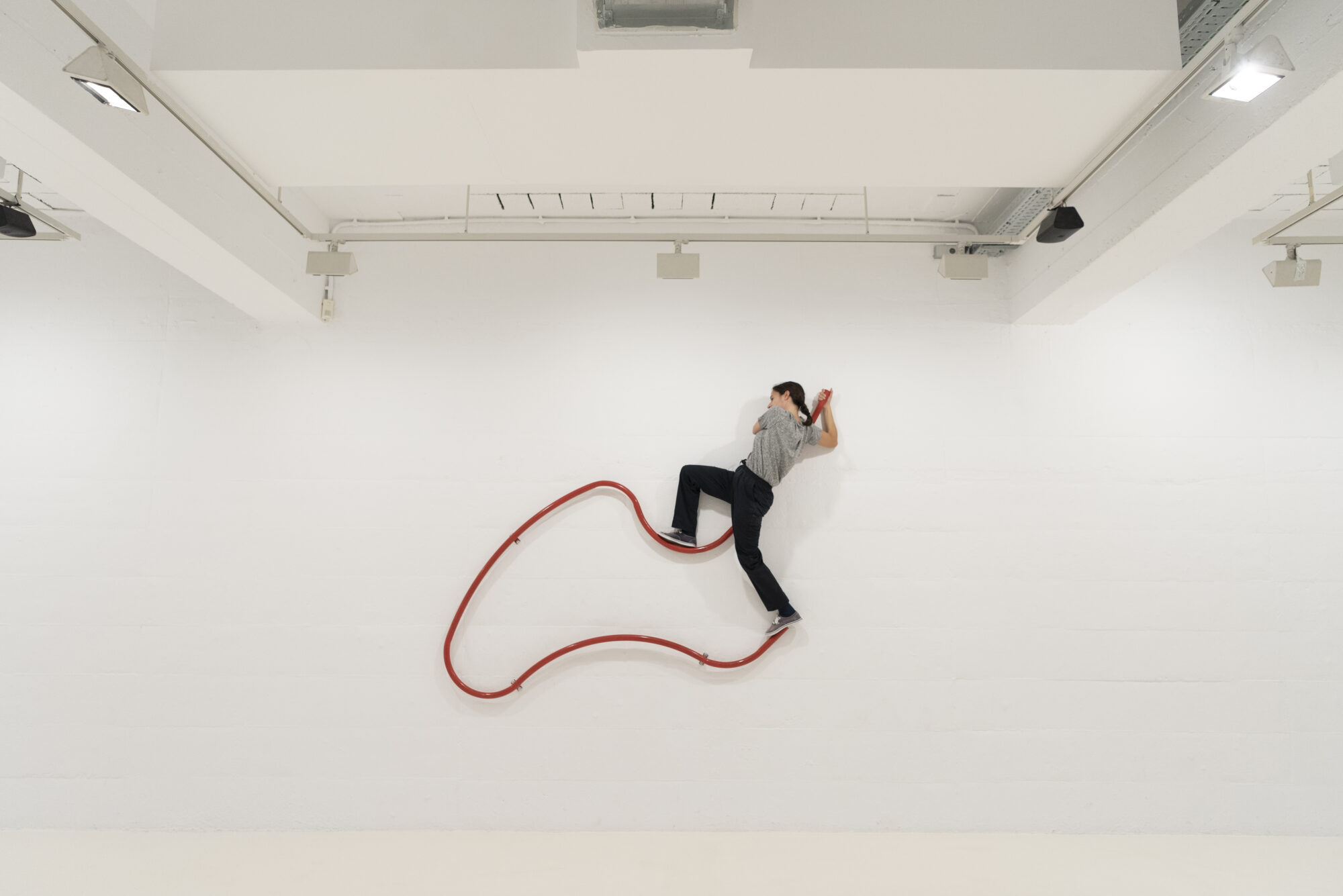 contemporary red rope art installation